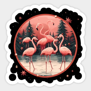 Flamingo Flock Sunset, Xmas,  Love Flamingos Sticker